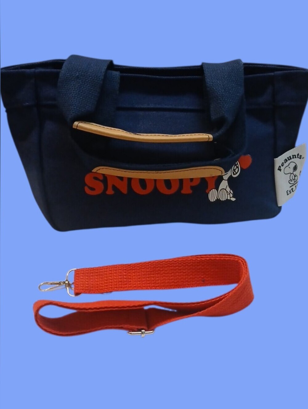 Peanuts - Navy Blue & Red Snoopy Canvas Crossbody/Handbag,Red Adjustable Straps - Picture 2 of 11